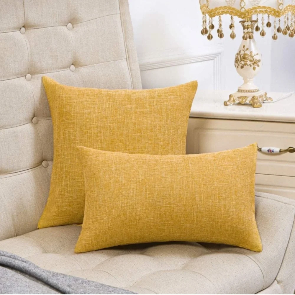 Luxury Home | Set of 2 Chic Farmhouse Yellow Linen Throw Pillow Covers